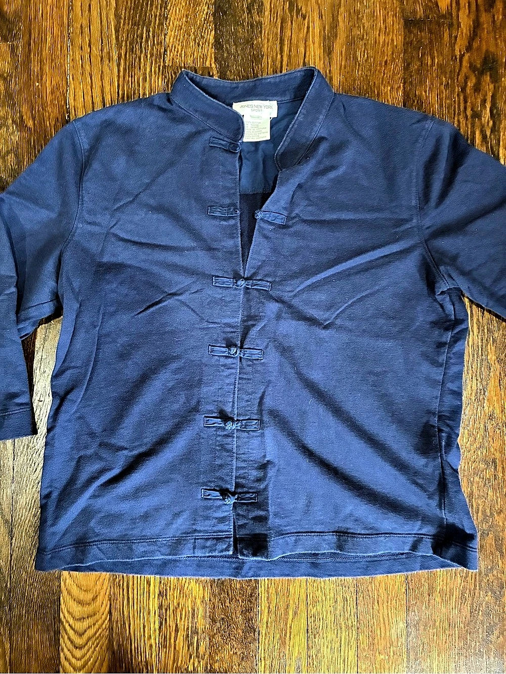 Vintage Jones New York Sport Navy 100% Cotton Mandarin Collar Frog Closure Top